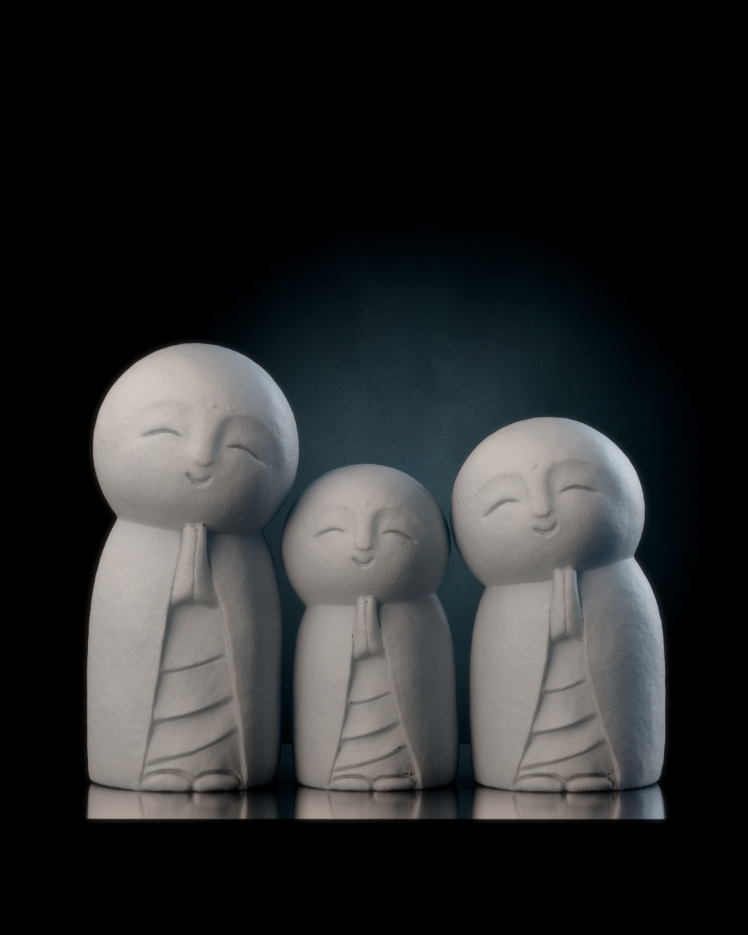 Mini Jizo Dekoratif Üçlü Aile Soyut Obje heykel