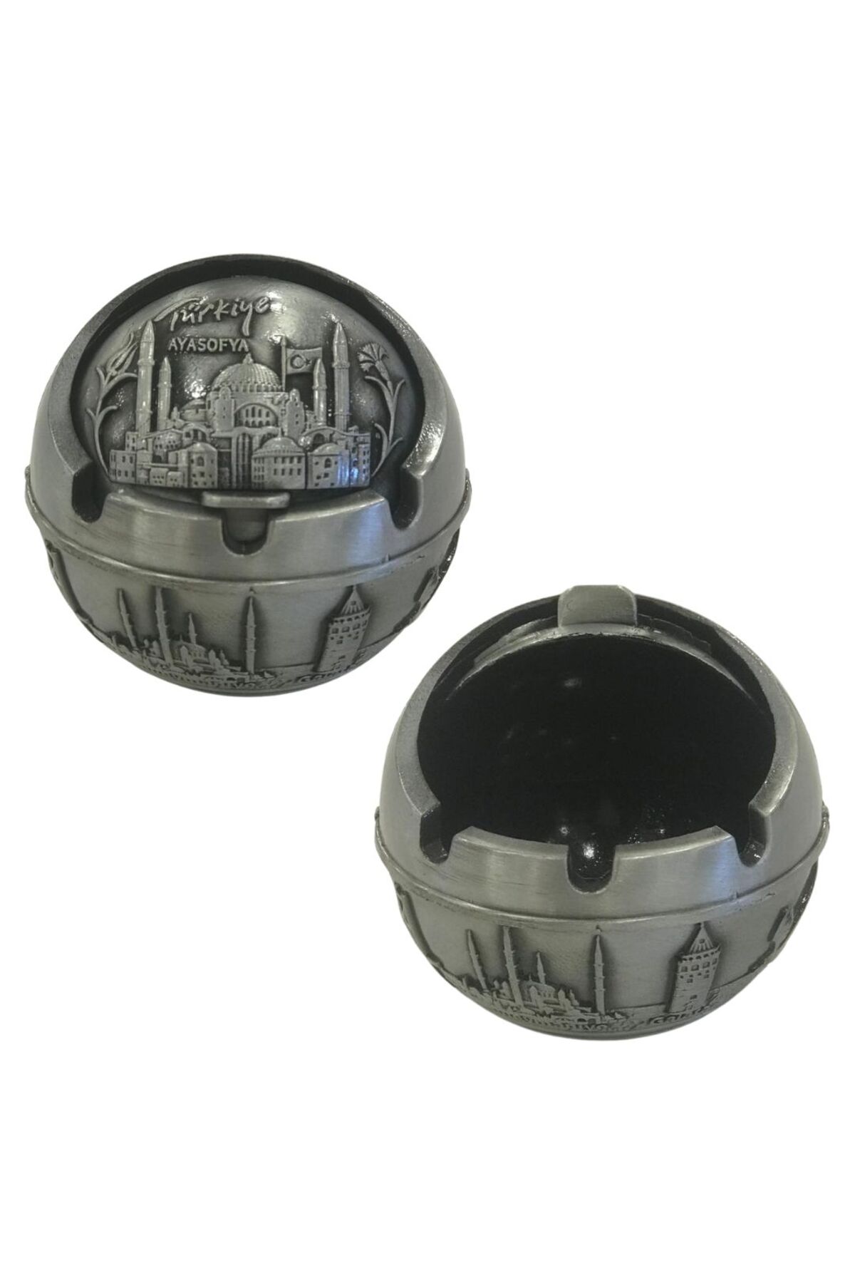 Metal Açılır Kapanır İşlemeli Kül Tablası Gri