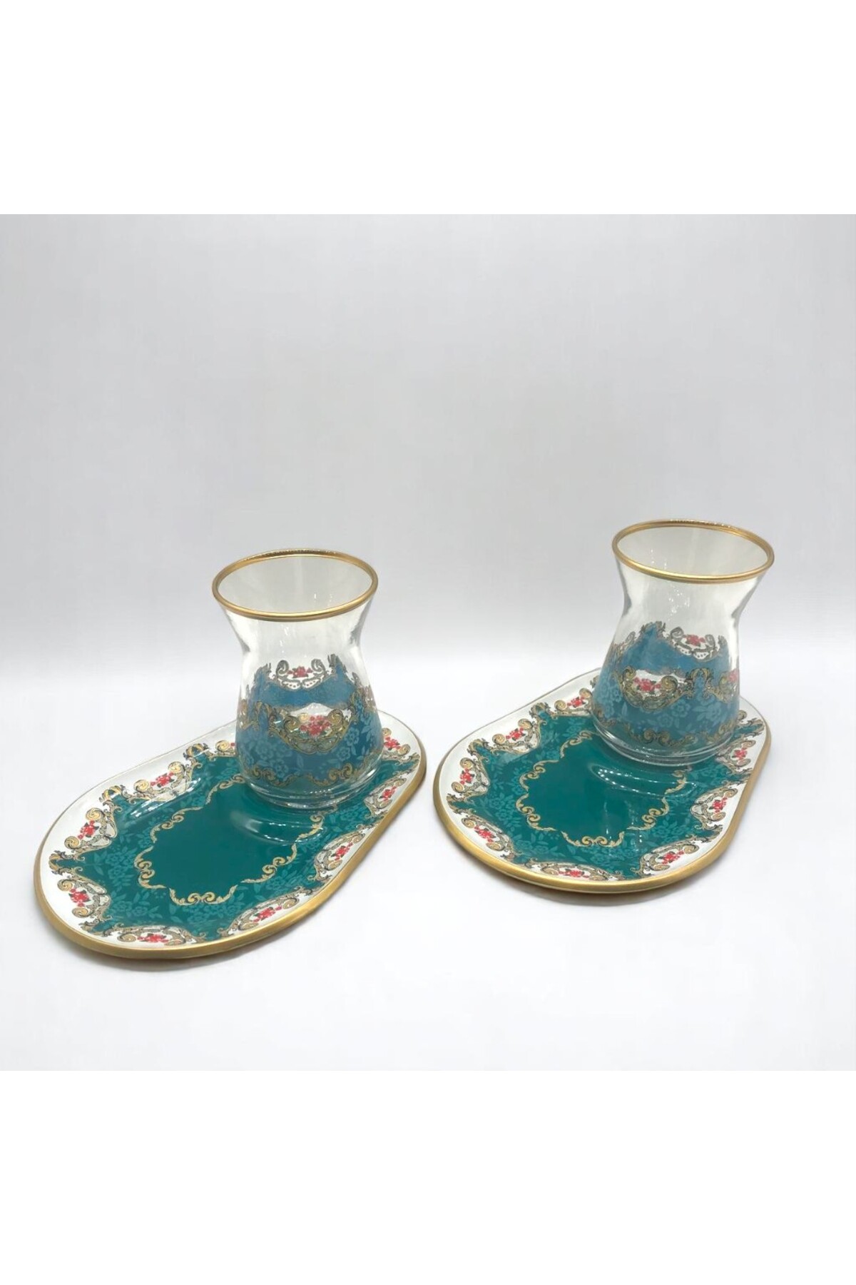 Desenli 2 Kişilik Sunum Çay Seti Turkuaz