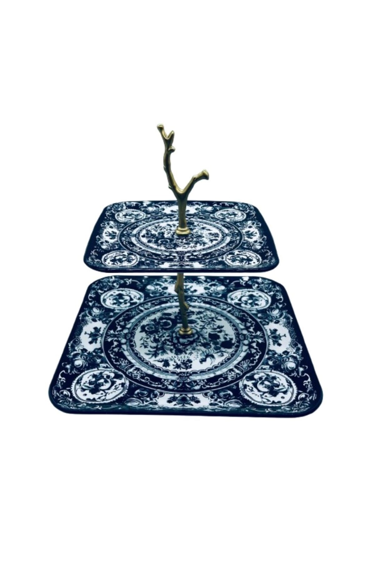 Seramik Çift Katlı Kurabiyelik Pasta Sunum Tabağı Standı