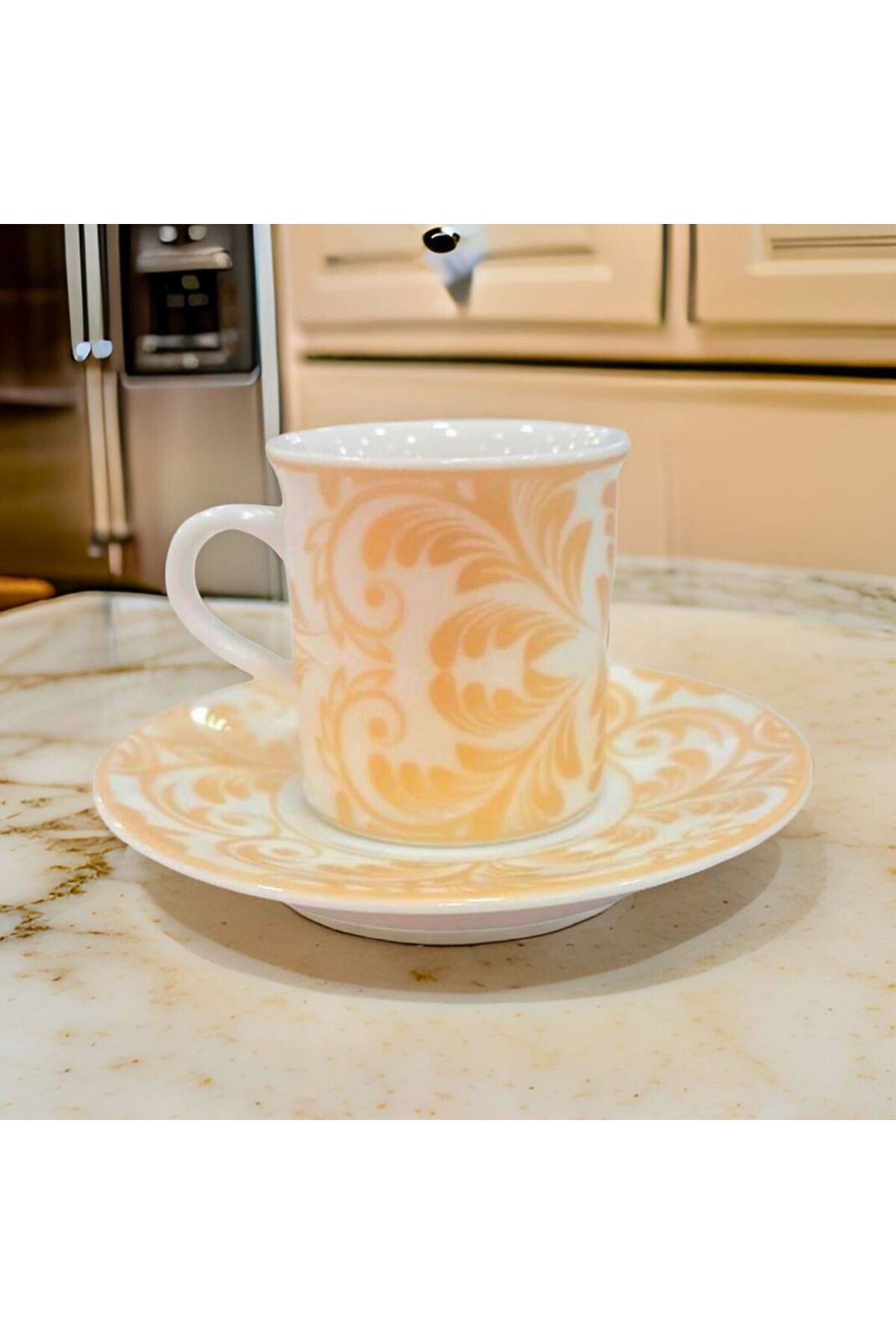 Modern Desenli 6'lı Kahve Fincan Takımı Sarı