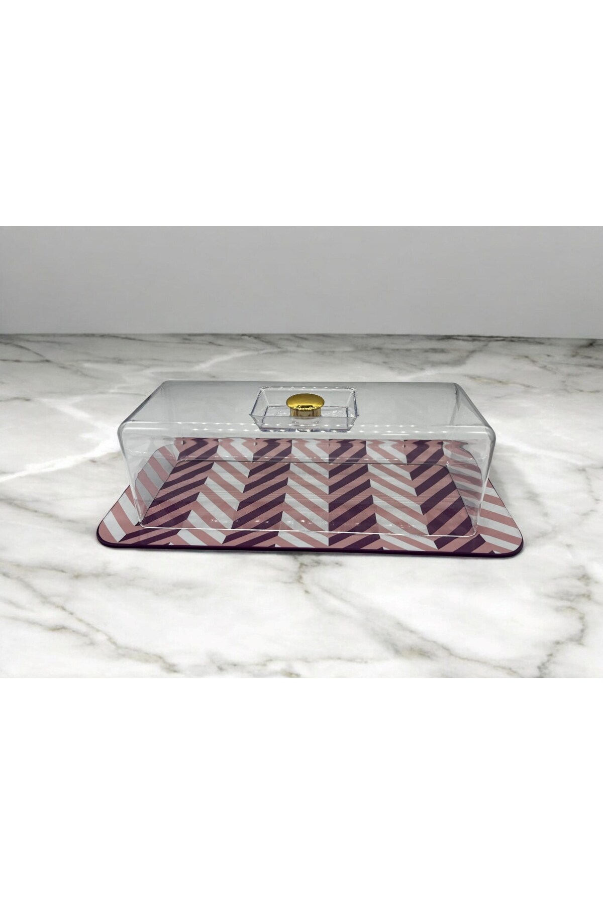 Seramik Baton Pasta Kek Kabı Fanusu Pembe