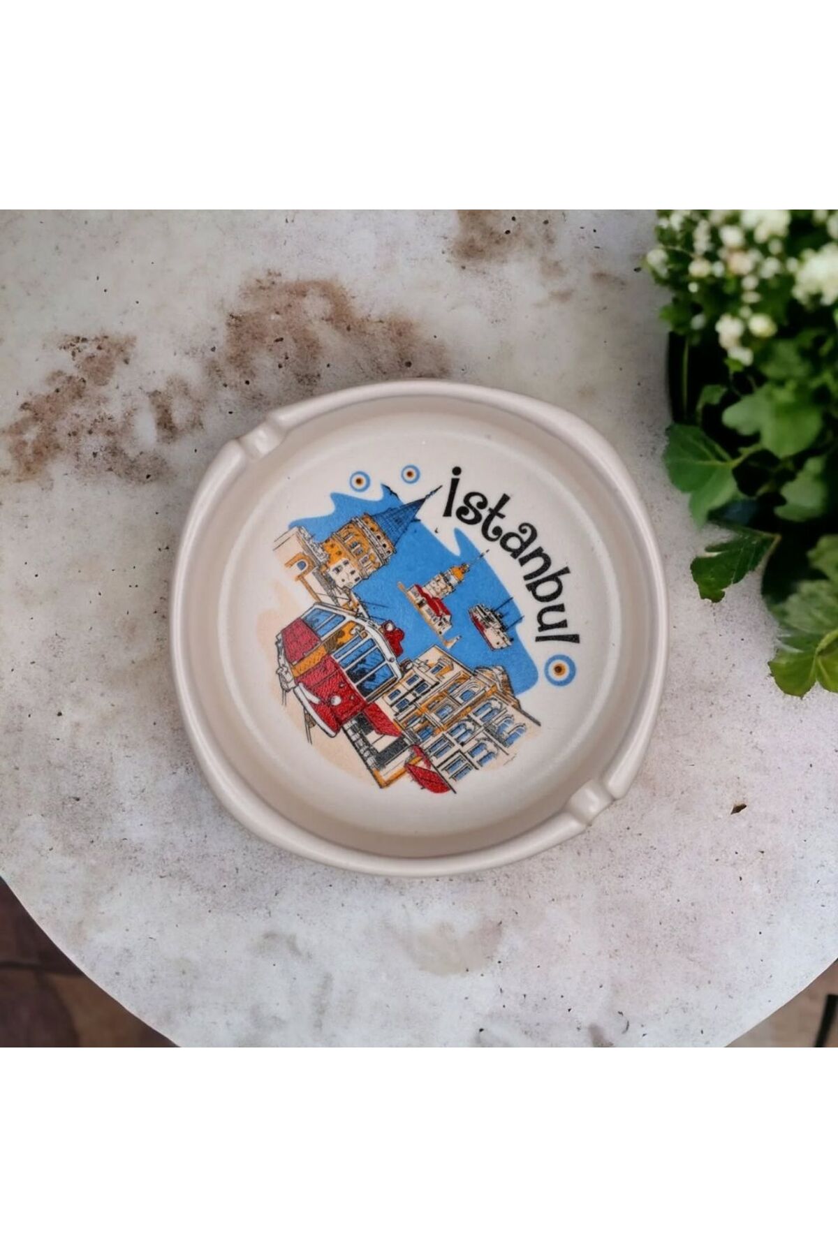 İstanbul Desenli Seramik Kül Tablası Beyaz