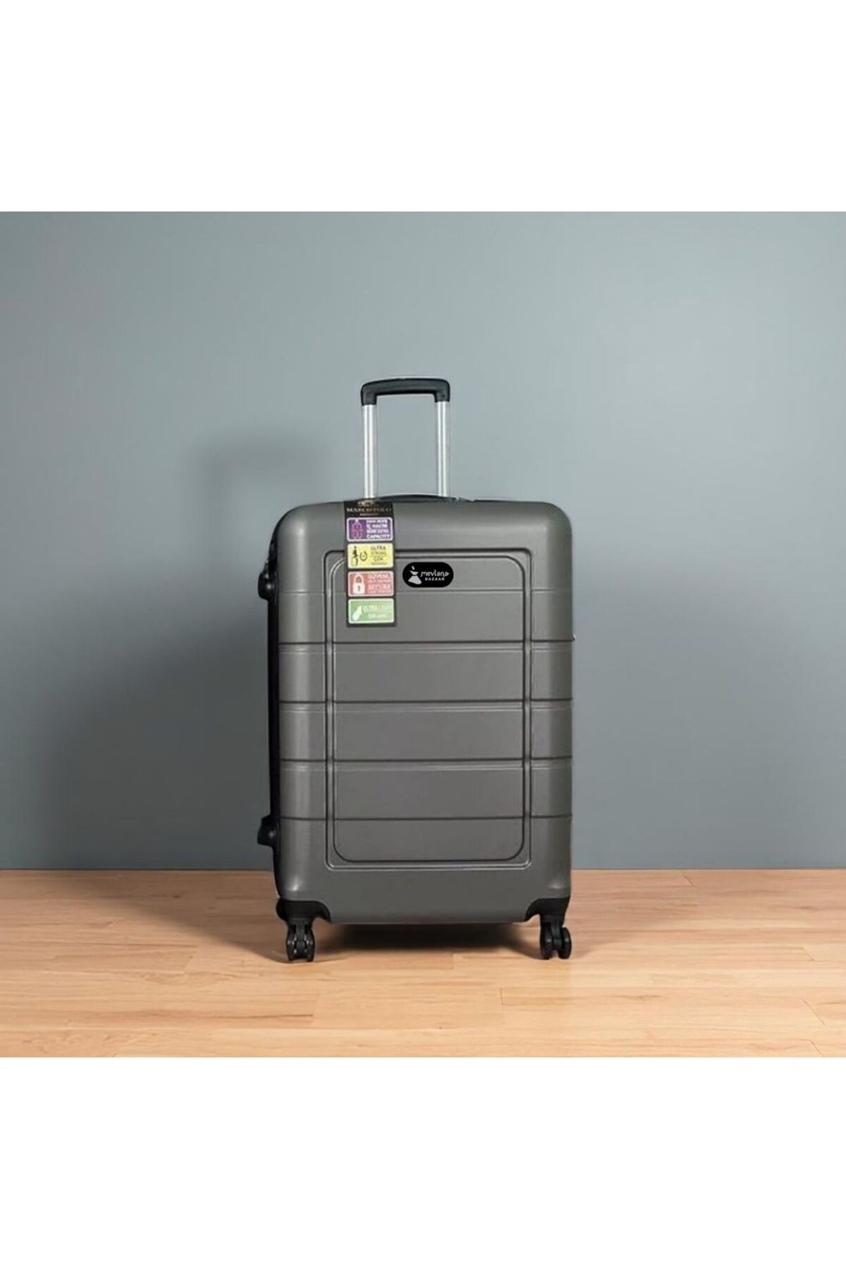 PC ve ABS Sert Yanlı Kabin Boy Valiz Gri