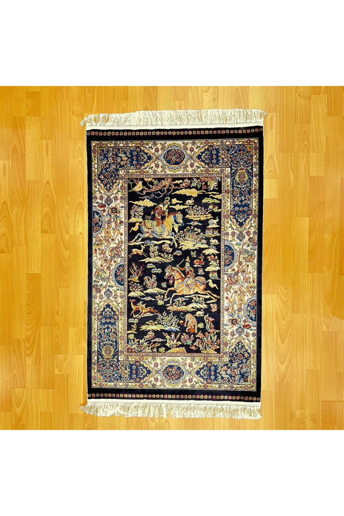 Şehname Motifli 90 X 150 CM İpek Halı Siyah