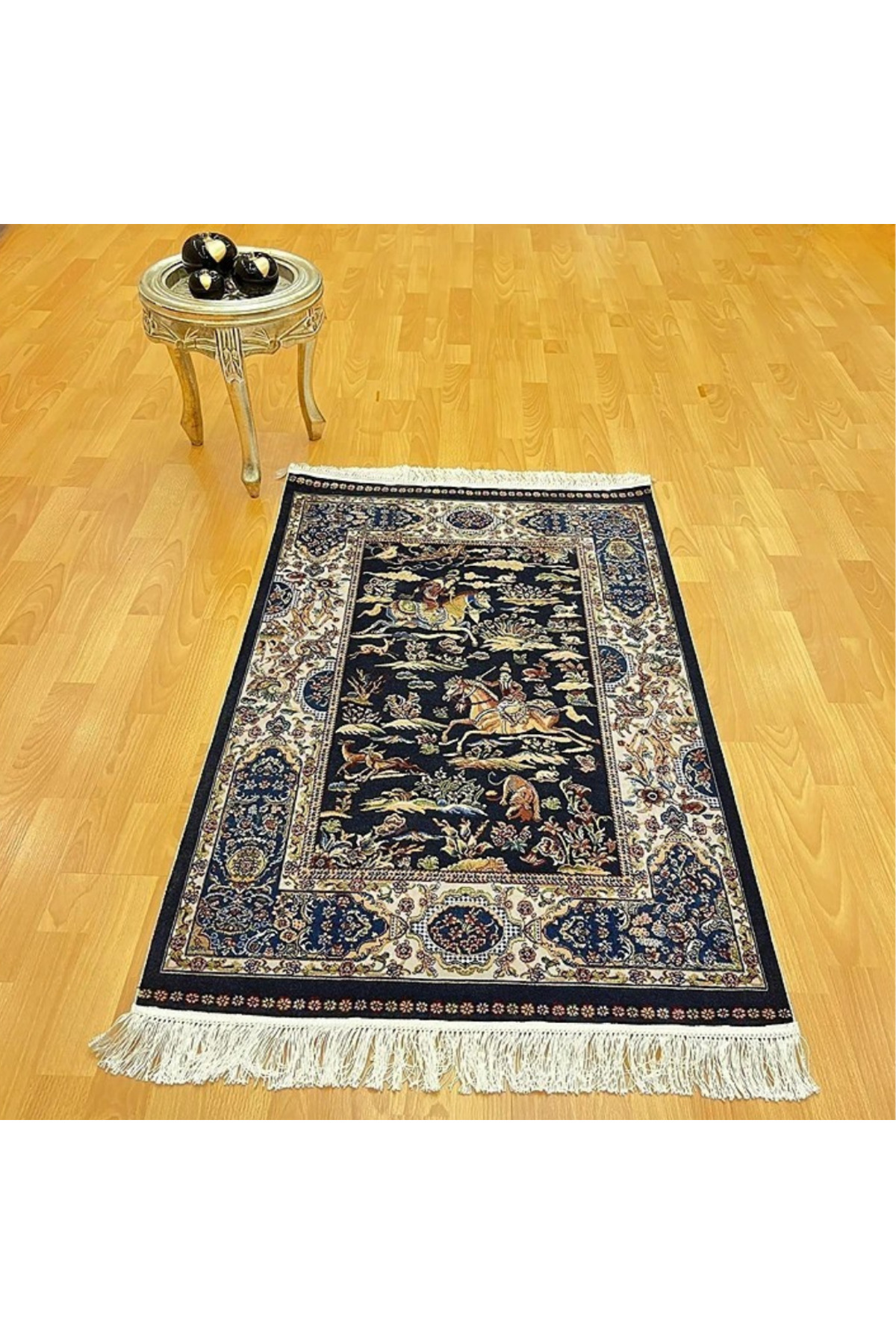 Şehname Motifli 90 X 150 CM İpek Halı Siyah