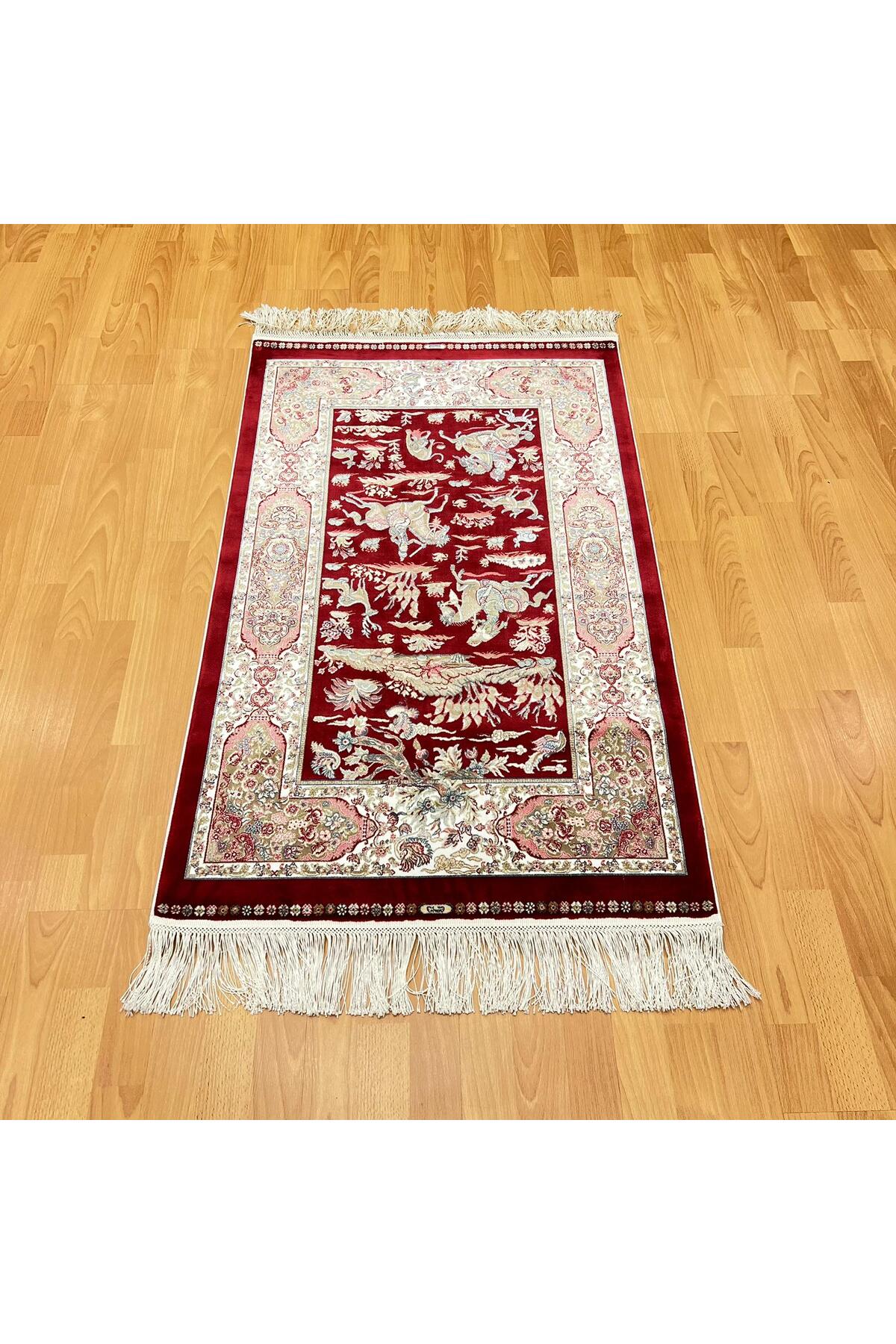 Şehname Motifli 250 X 350 CM İpek Halı Bordo