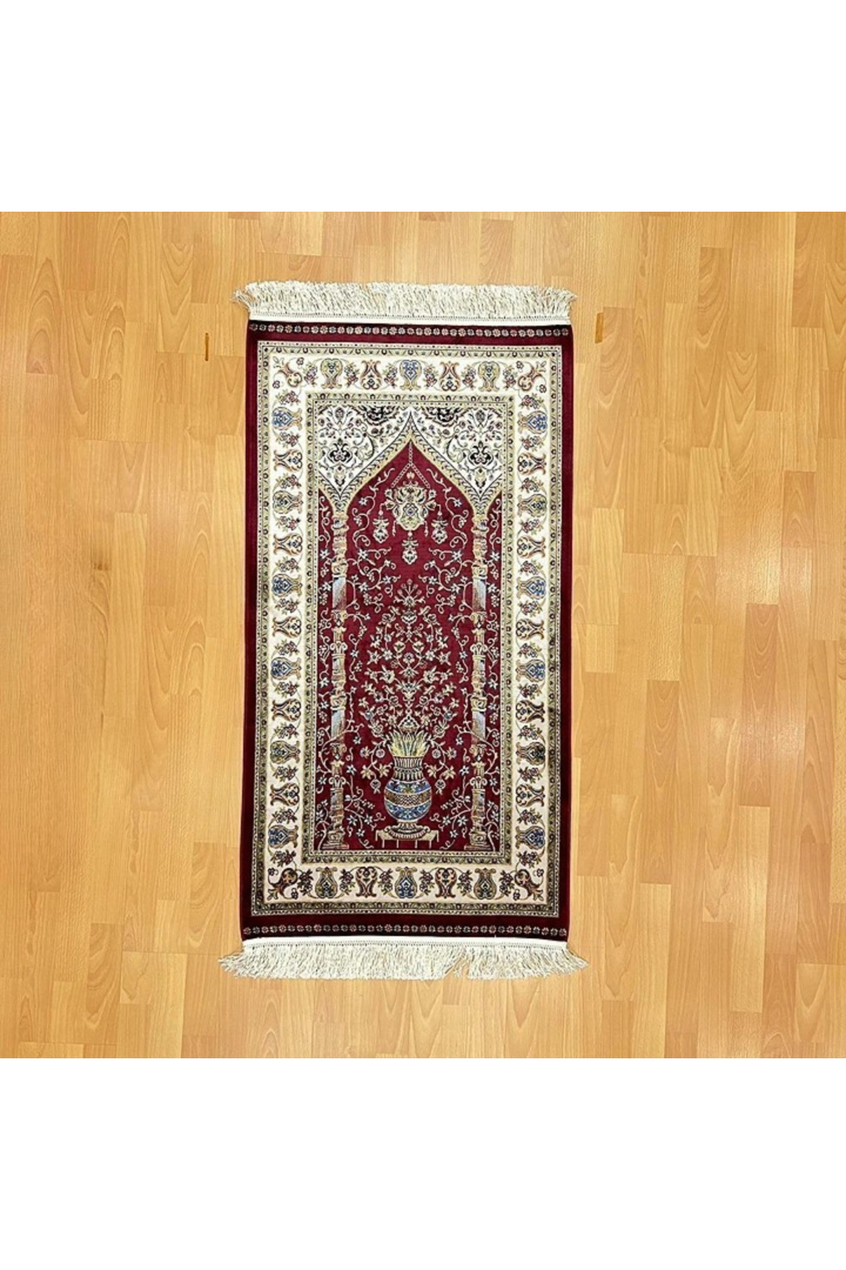 Mihraplı Ağaç Hayatı Desenli 70x120 CM İpek Seccade Bordo