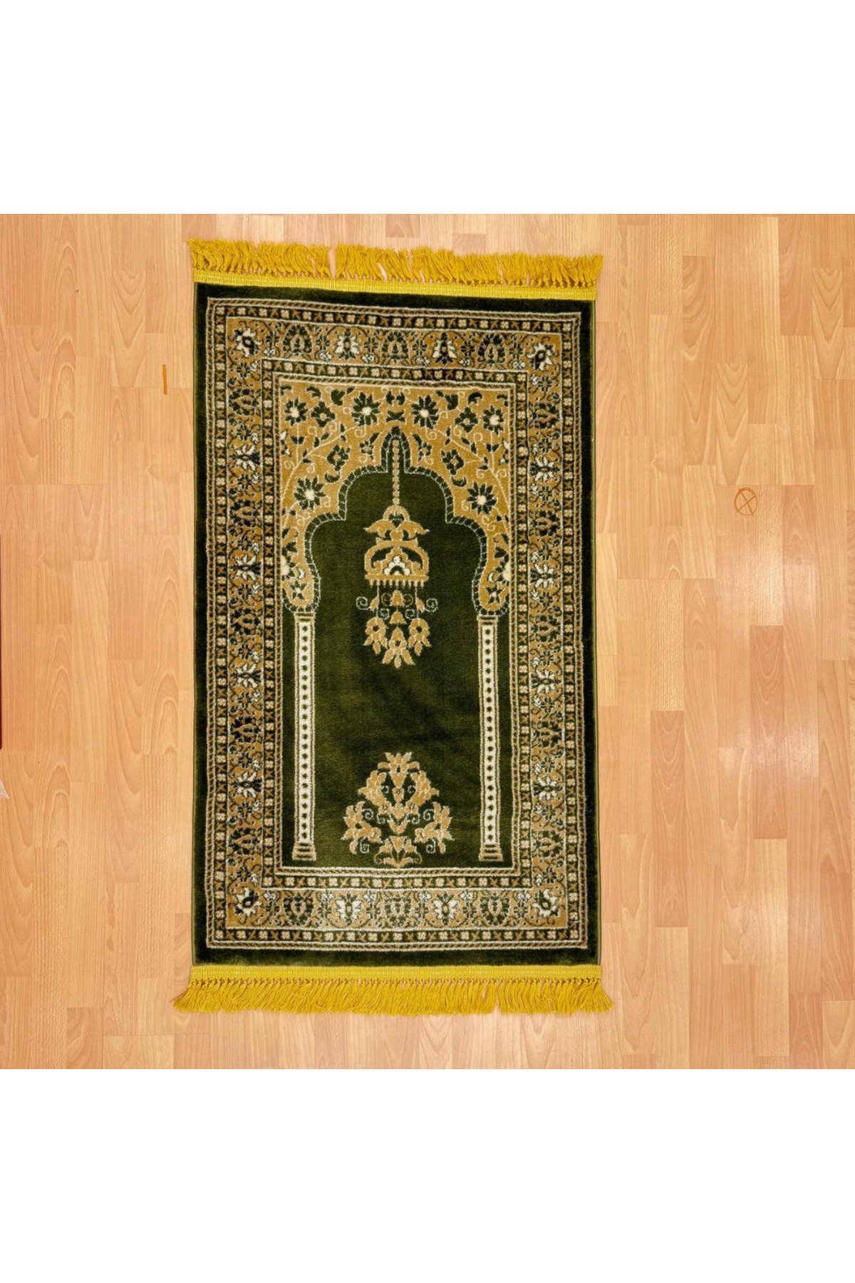 Geleneksel Motifli Yünlü Seccade Yeşil